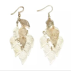 2/$20 Gold Leaf Earrings Metal Leaves Dangle